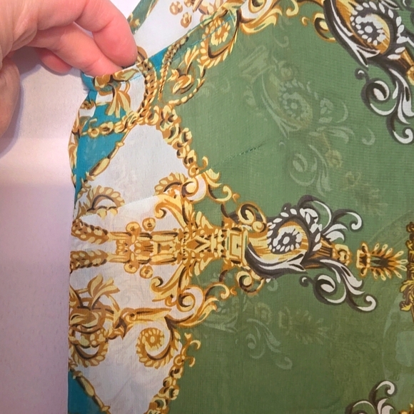 Blouse, Apt 9, Sleeveless, Sheer, Halter with collar, Blue, Green, Buttons, Lg, - Picture 6 of 10